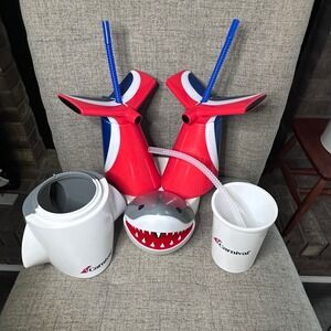 Carnival Cruise Line Shark and Airplane Drink Tumbler‎ Cup Set with Straws